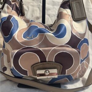 Coach Kristin Blue and Brown Sig C Patterned Shoulder Bag